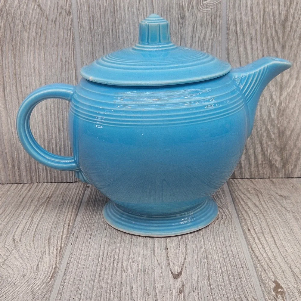 Vintage Fiesta Turquoise Teapot Homer Laughlin HLC Blue Art Deco Chipped
